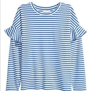 🌻 H&M Striped Blue Ruffle Tee 🌻
